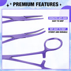 BBTO 2 Pcs Hemostat Forceps Curved Straight, Piercing Pliers,Lilac