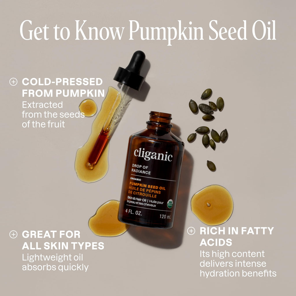 Cliganic Organic Pumpkin Seed Oil, 100% Pure - For Face & Hair | Natural Cold Pressed Unrefined