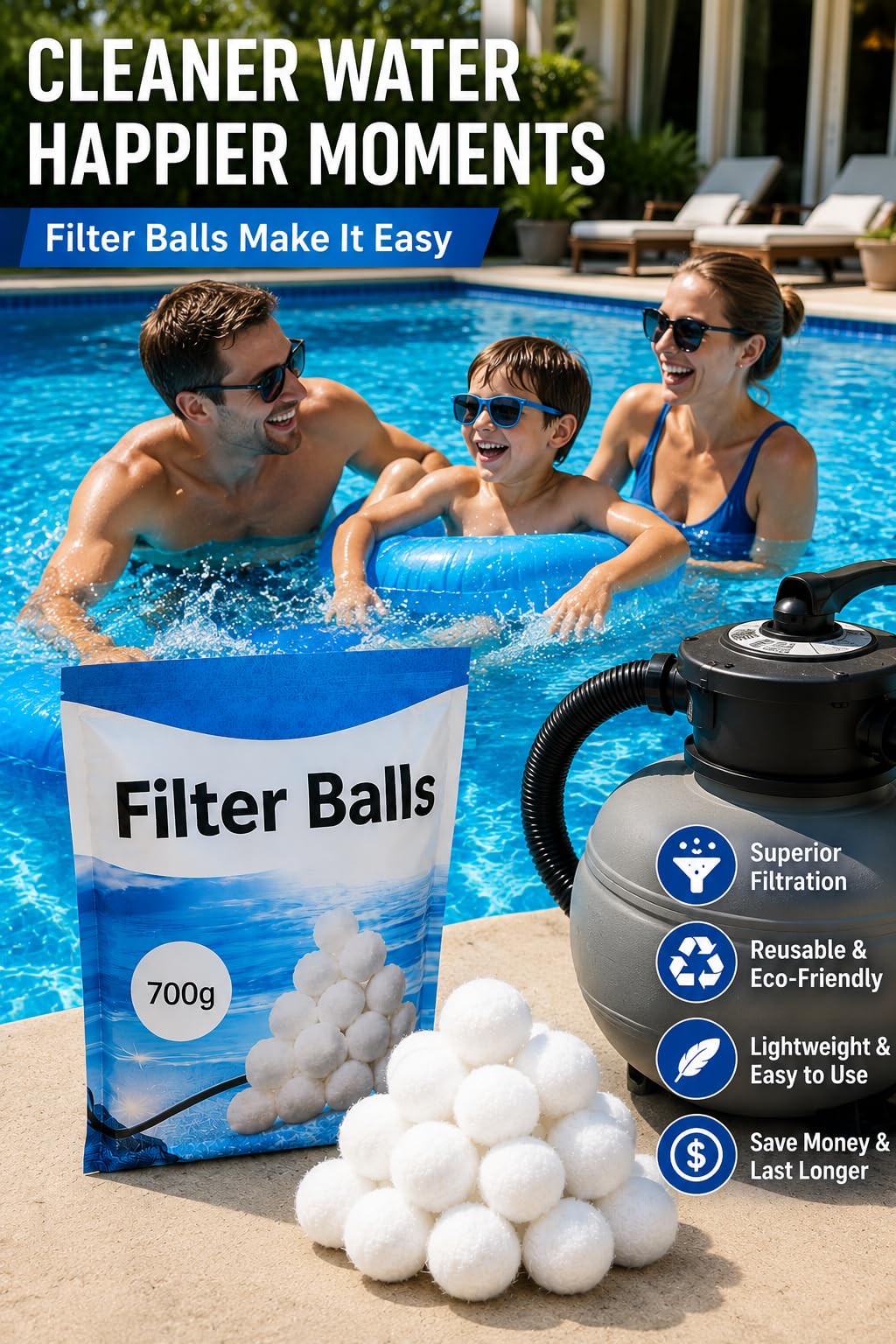 LYQC 1.5 lbs Pool Filter Balls Eco-Friendly Fiber Filter Media for Swimming Pool Sand Filters (Equals 25kg/50lbs Pool Filter Sand)