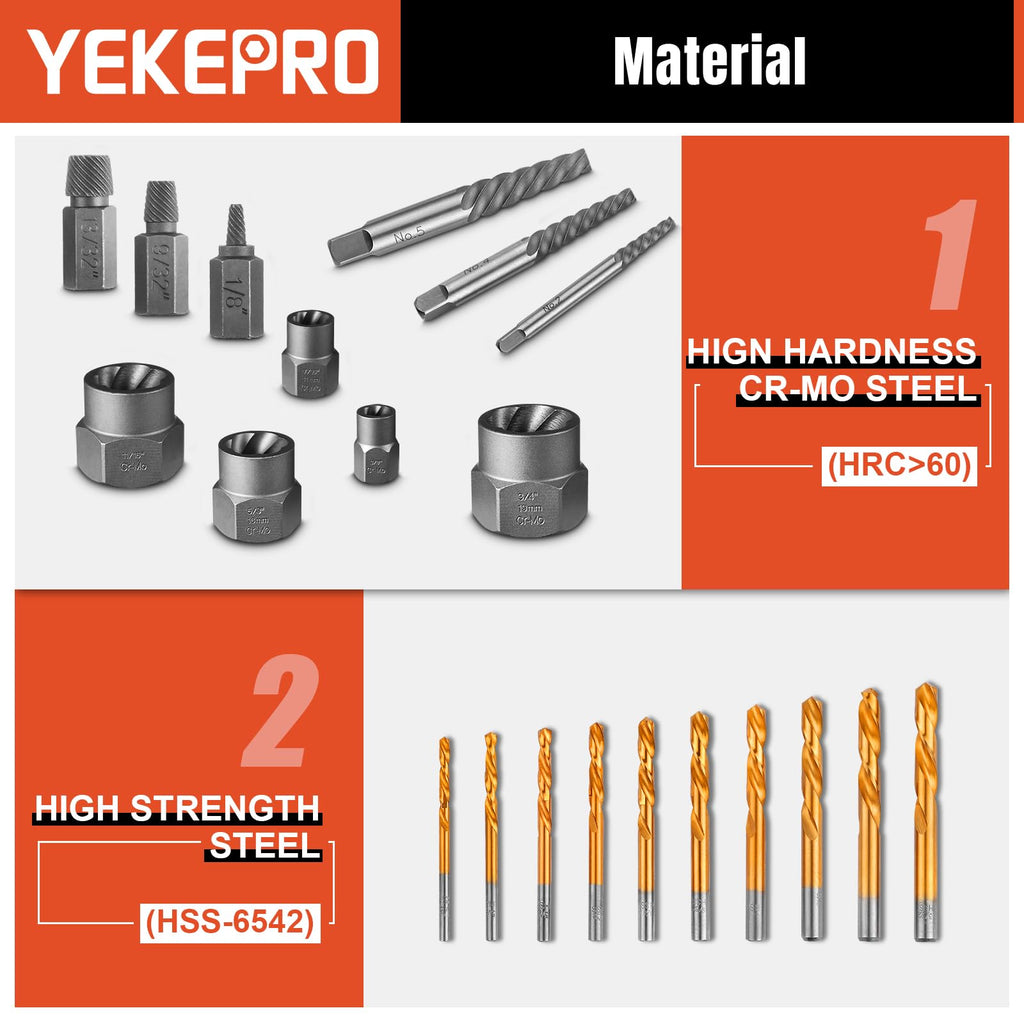 YEKEPRO 40 Pcs Bolt & Screw Extractor Set with Left Hand Cobalt Drill Bit Set, Easy Out Broken Stripped Screw Removal Tool for Damaged, Frozen, Studs, Rusted, Rounded-Off Bolts, Nuts & Screws, T15139