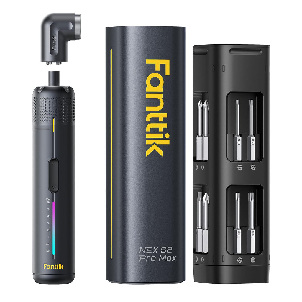 Fanttik S2 Pro Max Electric Screwdriver, Cordless Screwdriver Set, 7 Torque Settings, 0.5 to 6N.m, 16 Magnetic Bits, 1/4''Hex Shank, with Separate 90° Angle Adapter for Tight Space and Household DIY