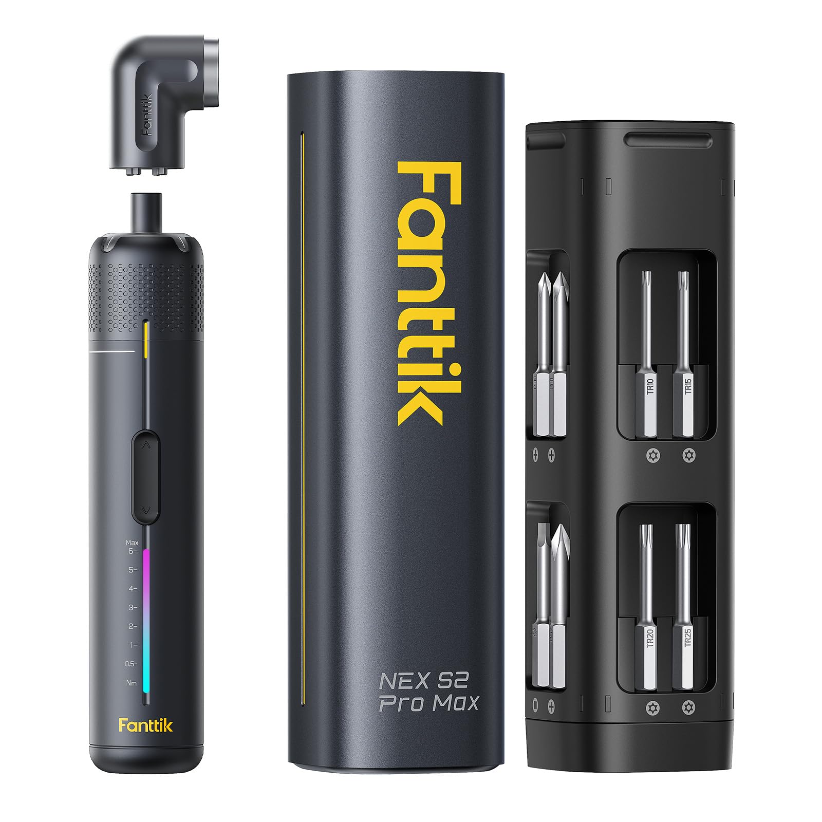 Fanttik S2 Pro Max Electric Screwdriver, Cordless Screwdriver Set, 7 Torque Settings, 0.5 to 6N.m, 16 Magnetic Bits, 1/4''Hex Shank, with Separate 90° Angle Adapter for Tight Space and Household DIY