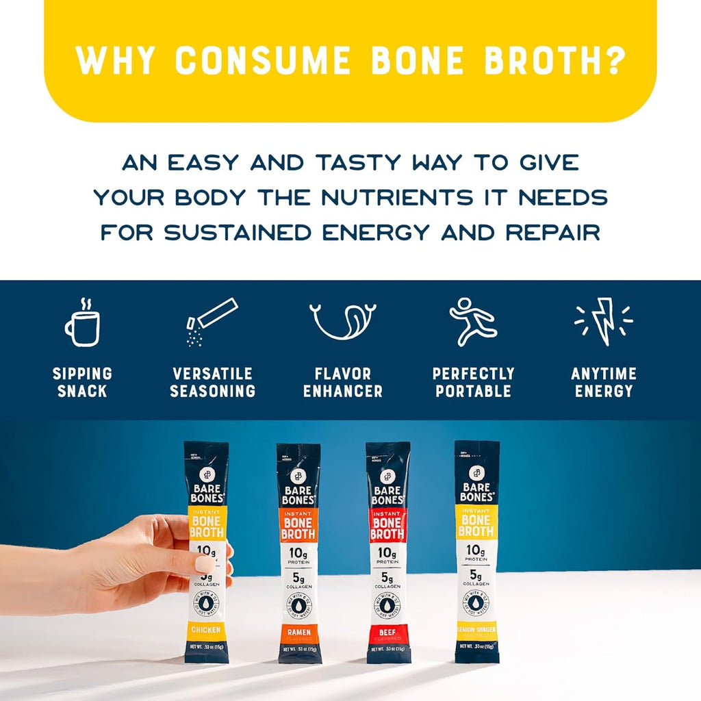 Bare Bones Bone Broth Powder Packets Variety Pack 16 Packets