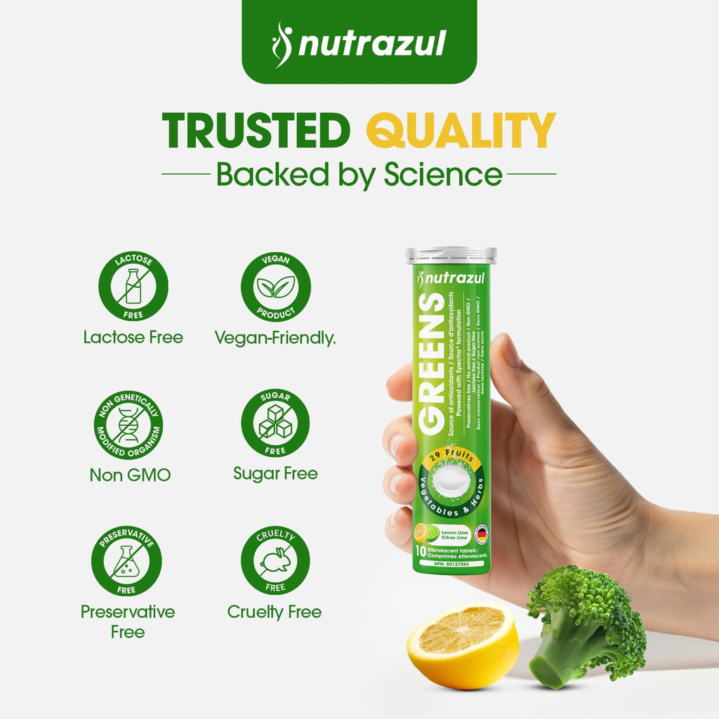 nutrazul Greens Effervescent Tablets - Daily Super Greens Supplement with 29 Superfoods - Antioxidant & Immune Support - Lemon Lime Flavor - Non-GMO - 30 Tablets