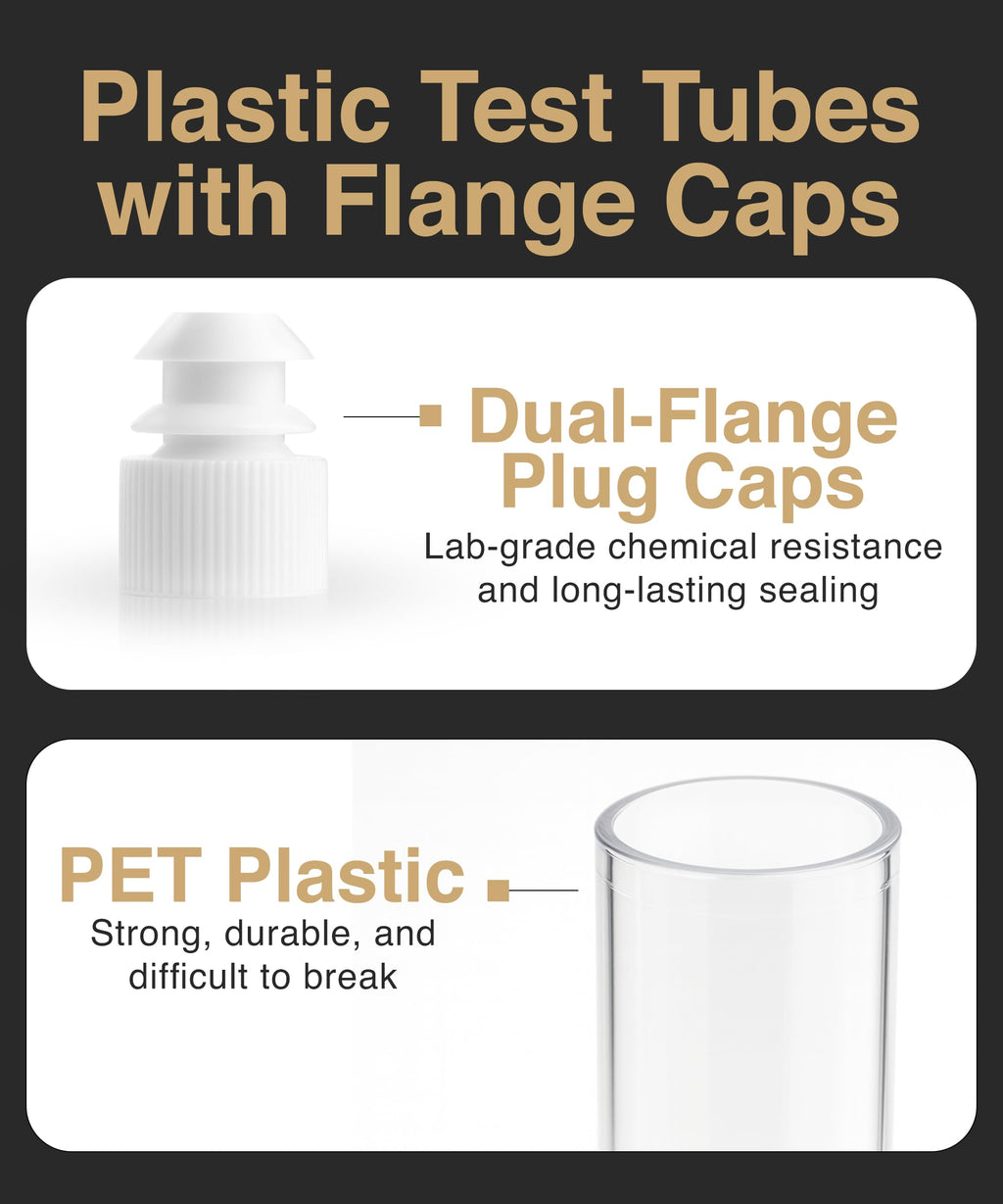 Berenti 25 PCS Plastic Test Tubes with Caps (10 ml) - Clear Test Tubes with (4.3"L x 0.5"W) for Scientific Experiments, Sample Testing, Home & Party Décor and as Storage Container for Beads, Powder