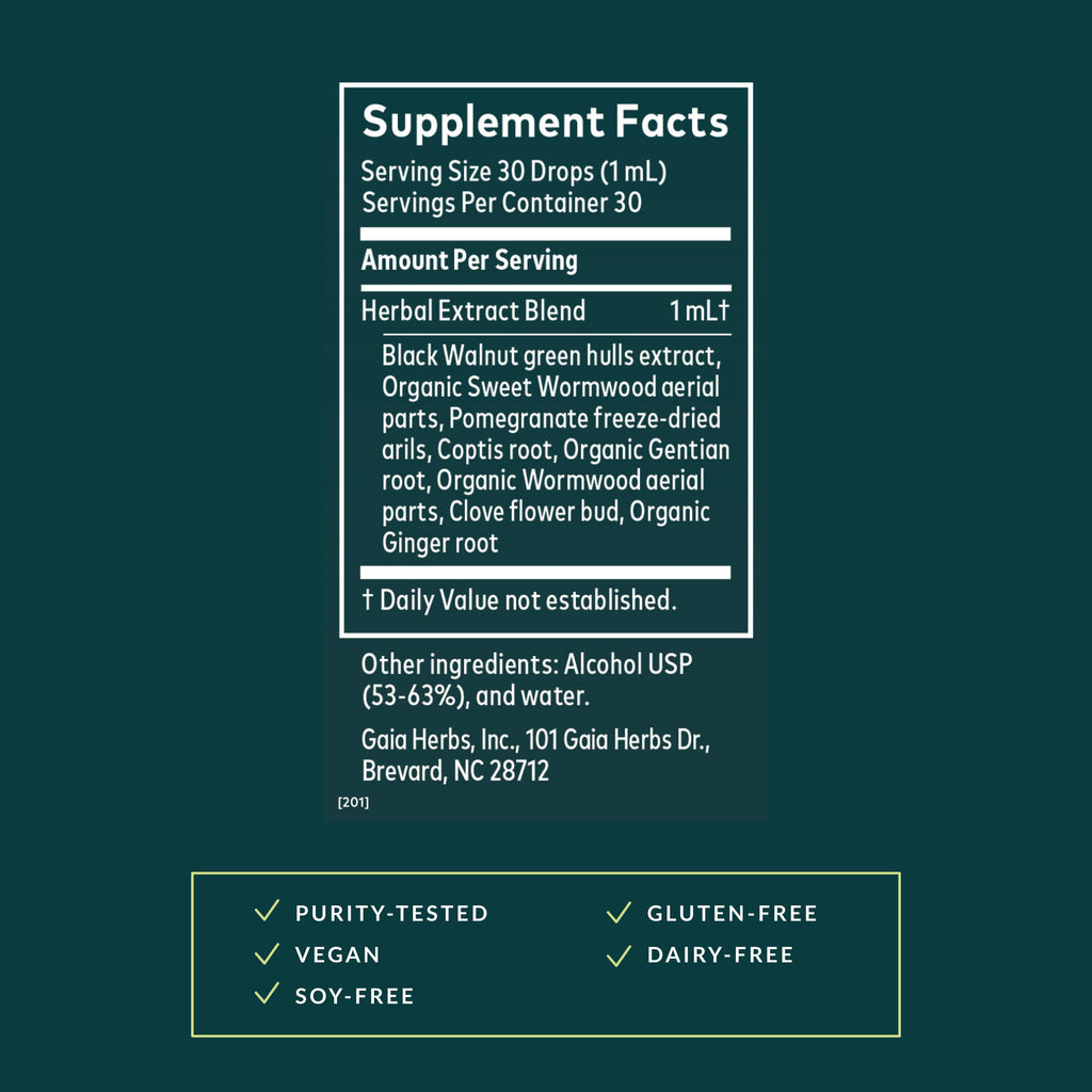 Gaia Herbs Wormwood Black Walnut Supreme - Digestive Support Supplement - Intestinal & Gut Health Support* - Ginger Root, Wormwood & Black Walnut - 1 Fl Oz Liquid Extract (30 Servings)