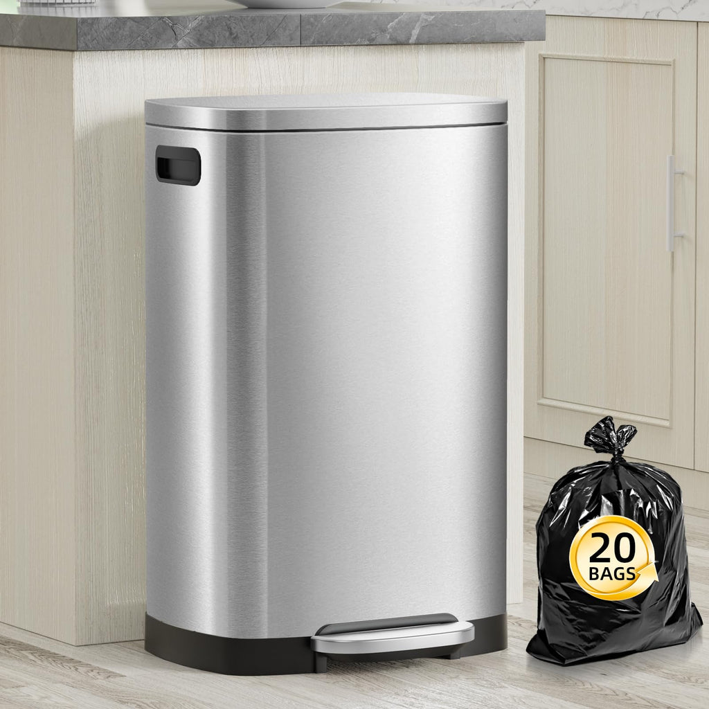 KdbK Kitchen Trash Can with Lid, 13 Gal Stainless Steel Pedal Garbage Can
