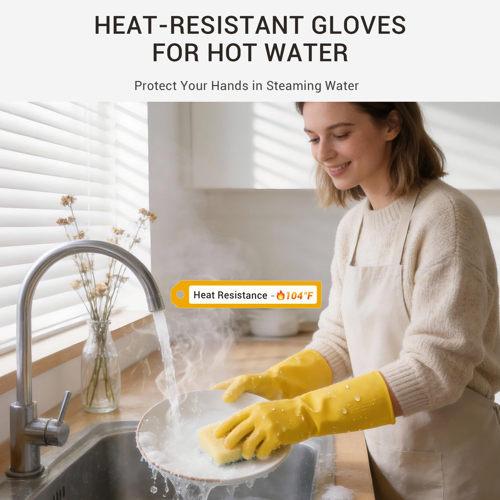 MNOPQ 6 Pairs Rubber Cleaning Gloves,Reusable Dishwashing Gloves,Household Dish Gloves for Washing,Cleaning,Kitchen,Painting, Gardening, Pet Care,Extra Thickness,Non-Slip,13", 20 Mil, Heavy Duty,L