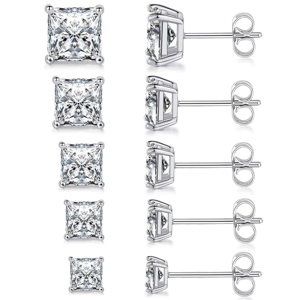MDFUN 316L Stainless Steel Square Stud Earrings Set for Women Men 3-7MM
