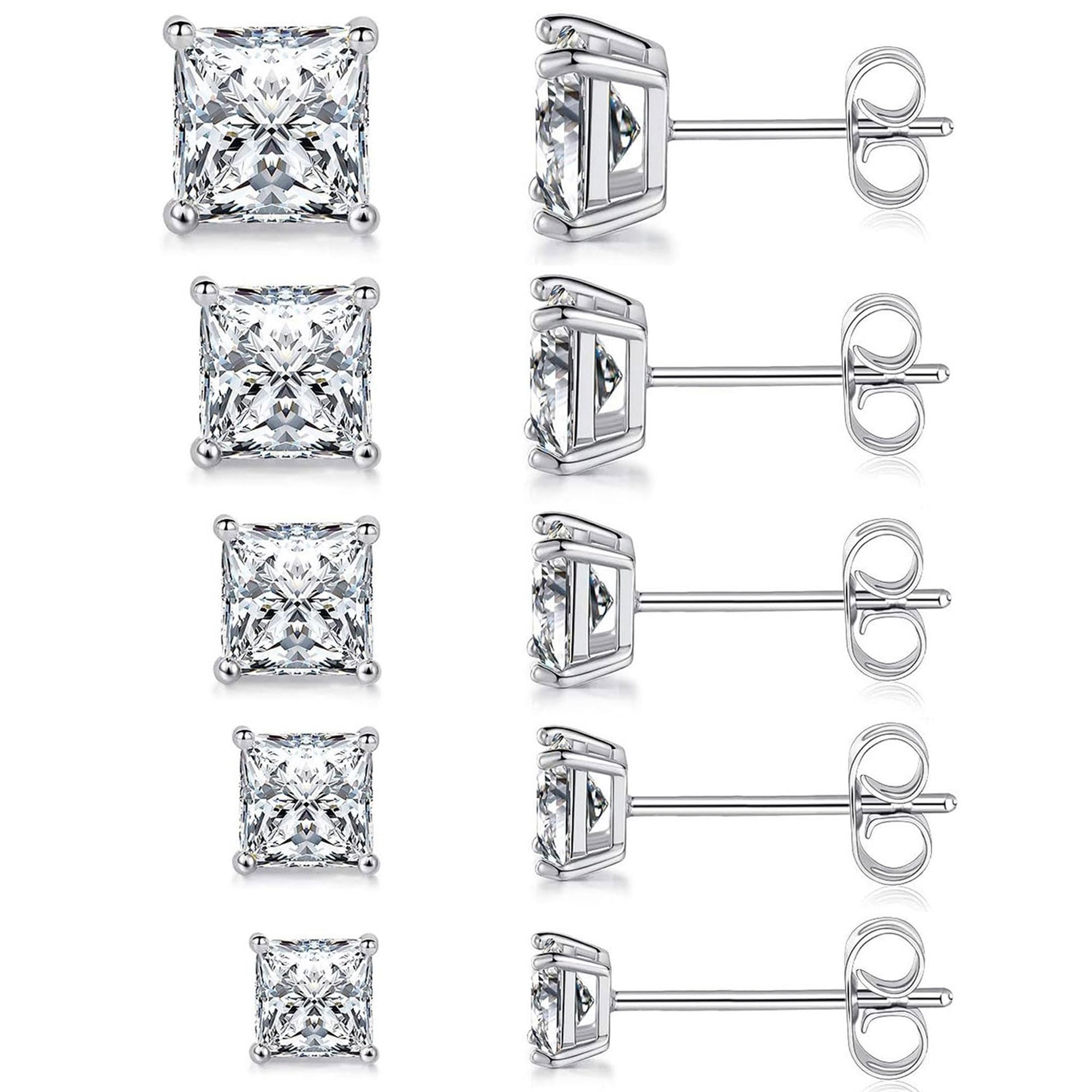 MDFUN 316L Stainless Steel Square Stud Earrings Set for Women Men 3-7MM