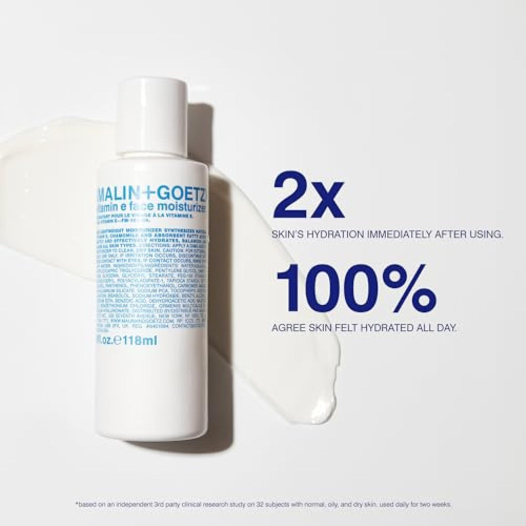 MALIN+GOETZ Vitamin E Face Moisturizer | Lightweight Hydrating Daily Face Cream Balancing All Skin Types | Fragrance-Free, Vegan | 4 Fl Oz