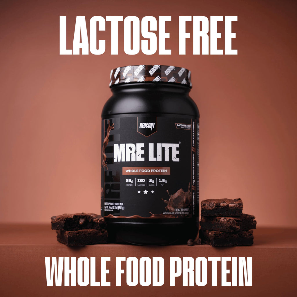 REDCON1 MRE LITE Whole Food Protein Powder, Fudge Brownie - Lactose Free & Sugar Free Meal Replacement with Animal Protein Blends - Easy to Digest Formula - Only 2g Carb per Serving (30 Servings)