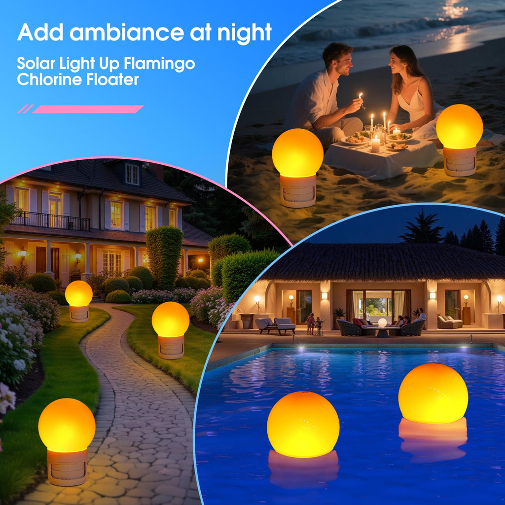 Solar Pool Chlorine Floater, Chlorines Floater with Light, Glow in Dark Chlorines Tablet Floater, Flame-Orange, 11 Inch