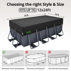 QH.HOME 550D 12x24 Ft Rectangular Pool Cover [Upgraded Tear Resistant & Quadruple Windpoof]wth Pre-Installed Winch and Rope,Pool Covers for Above Ground Pools Rectangle-Snug Fit&Waterproof Protection