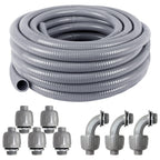 3/4 Inch 25ft Electrical Conduit Kit UL Certification,Flexible Non Metallic Liquid Tight Electrical Conduit,Flexible Metallic Conduit with 5 Straight and 3 90-Degree Conduit Connector Fittings