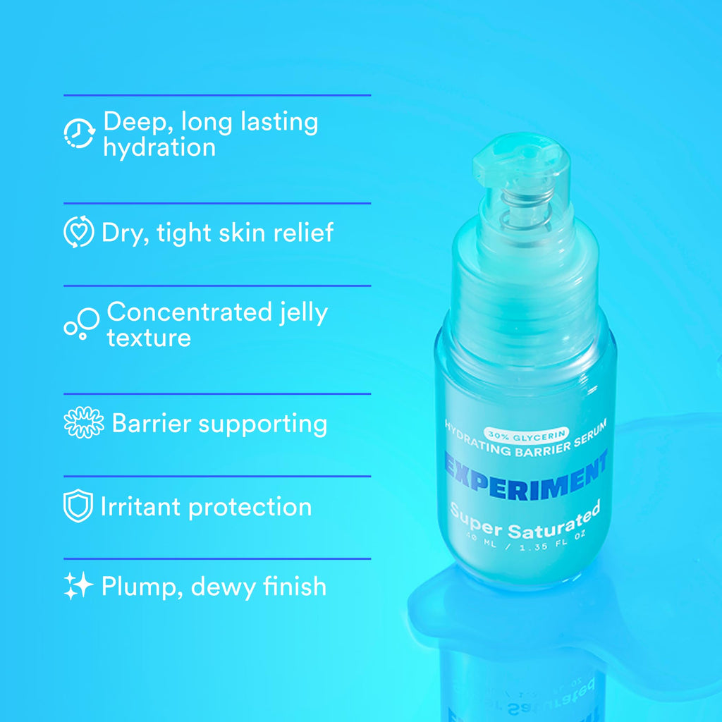 Experiment Super Saturated Ultra Hydrating Barrier Serum - 30% Glycerin, Polyglutamic Acid + Prickly Pear for Intensive Moisture, Plump + Dewy Skin, 1.35 FL OZ - Hydrating Serum for All Skin Types