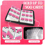 900 - Pockets Trading Card Binder with Removable 50 Sleeves, Card Collector Album with Zipper, Portable Card Holder Book Fits Sports Card, Game Card - Pink