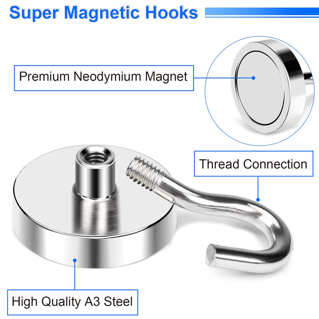 DIYMAG Magnetic Hooks,85lbs Heavy Duty Magnets with Hook Silver 6 Pack