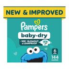 Pampers Baby Dry Ultra Cushiony Diapers, Size 6 (23-44 lbs), 144 Count, Up to 100% Leakproof (Packaging May Vary)
