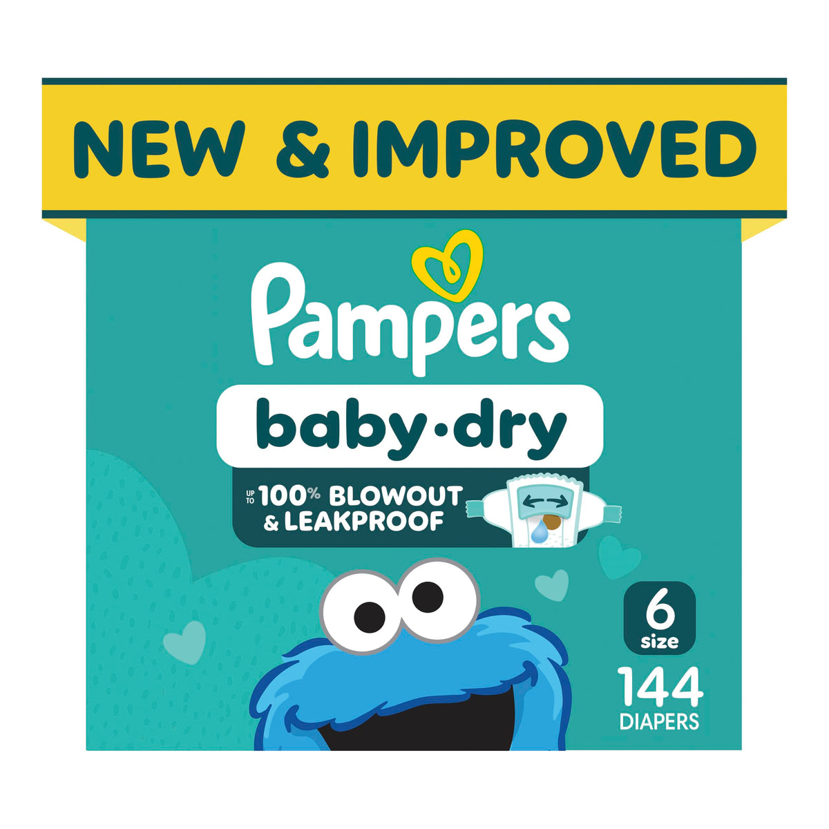 Pampers Baby Dry Ultra Cushiony Diapers, Size 6 (23-44 lbs), 144 Count, Up to 100% Leakproof (Packaging May Vary)