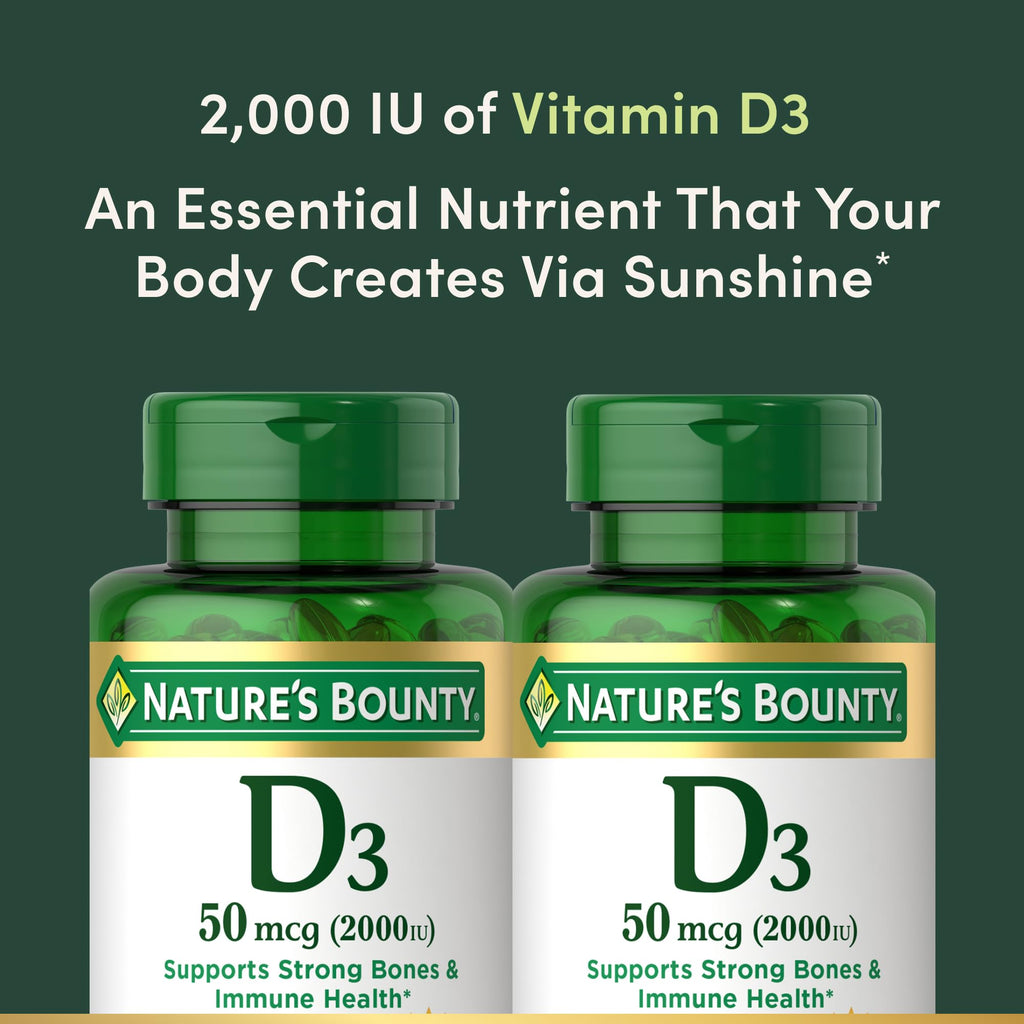 Nature's Bounty Vitamin D3, Supports Immune System and Bone Health, 50mcg, 150 Softgels (Pack of 4)