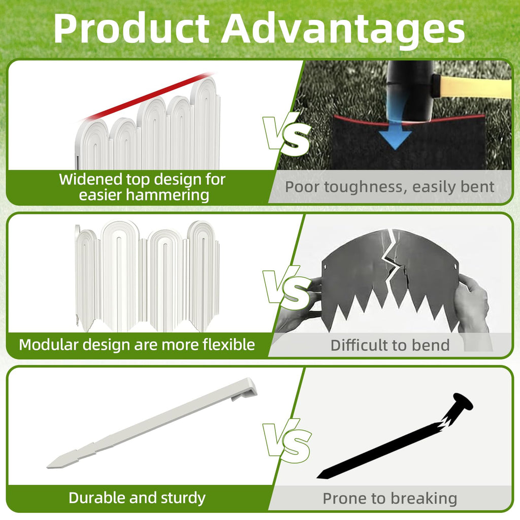 Ruppence 40Pcs 42ft White Garden Edging Border, Plastic Landscape Edging