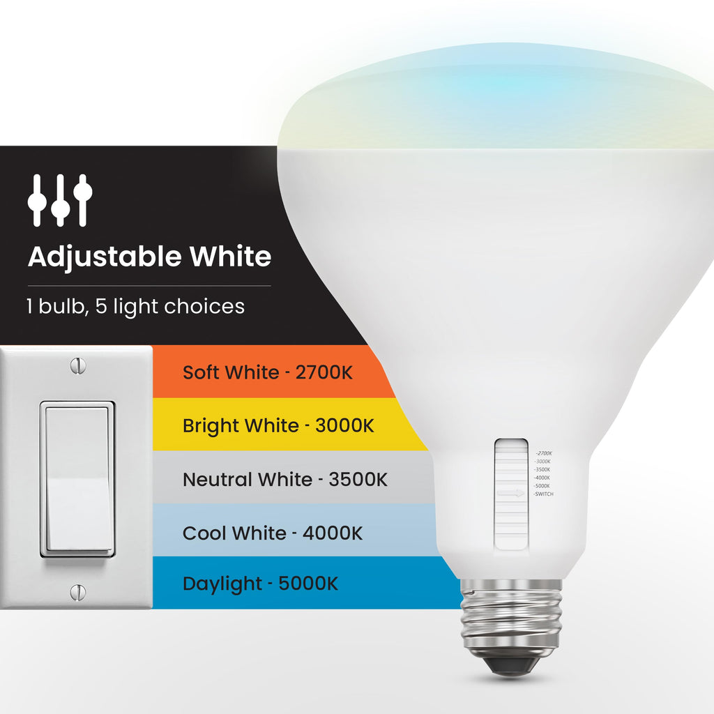 Feit Electric BR30 LED Light Bulb, 85W Equivalent, Dimmable, 1100 Lumens, 5-Color Adjustable White, 90+ CRI, General Purpose Flood & Track Lighting, 25,000-Hour Lifetime, BR3085DM/6WYCA/2, 2 Pack