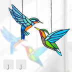 2 Packs Hummingbird Stained Glass Window,Real Handmade Stained Glass Window Hanging,Hummingbird Ornament,Suncatchers Decor for Women Mom Grandma Bird Lovers