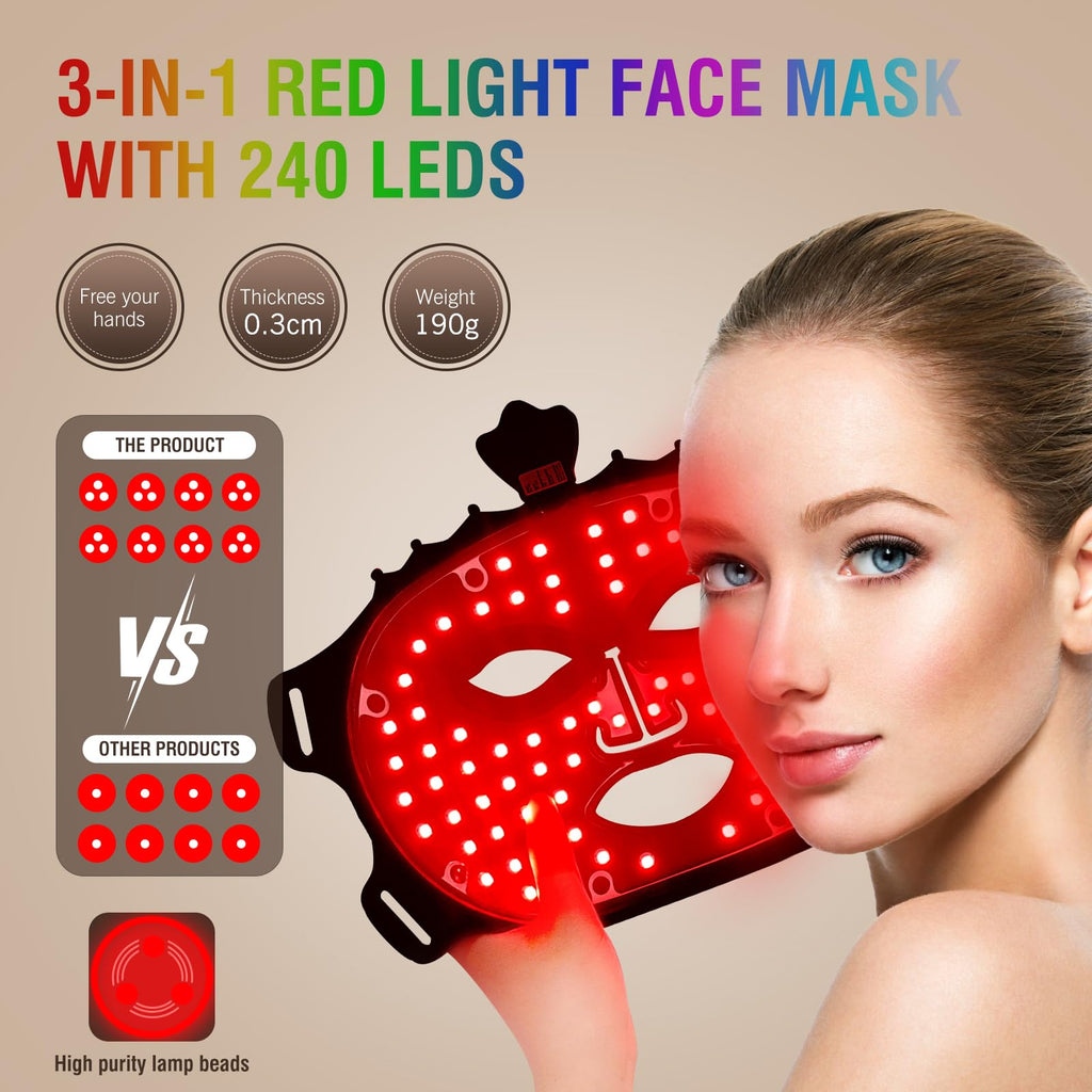 ANGAUSS 7 Color Red Light Therapy Mask, Wireless LED Face Mask Light Therapy with Eye Protection Cushion, Lightweight Soft Silicone Red Light Therapy for Face for Wrinkle Reduction Anti Aging