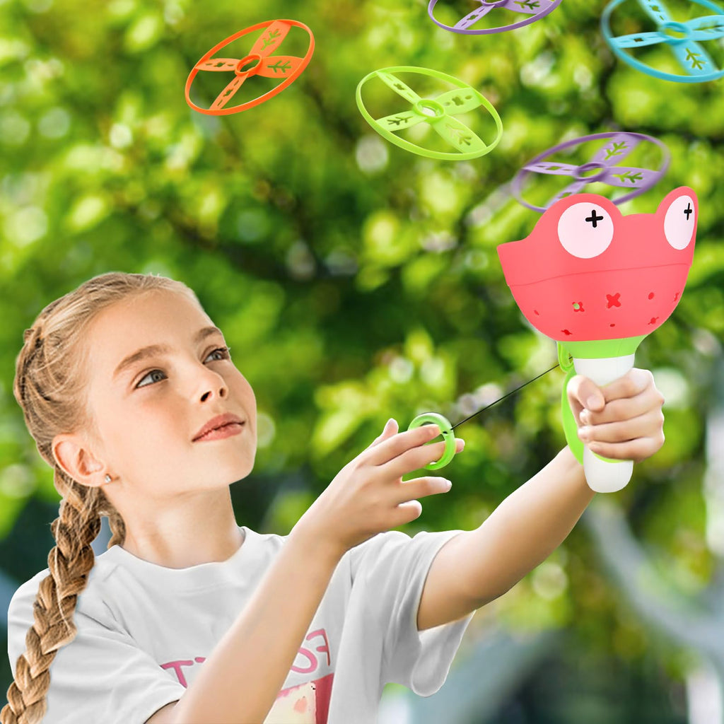 daboot Outdoor Flying Disc Launcher Toys for Kids Ages 4-8 (Red & Green)