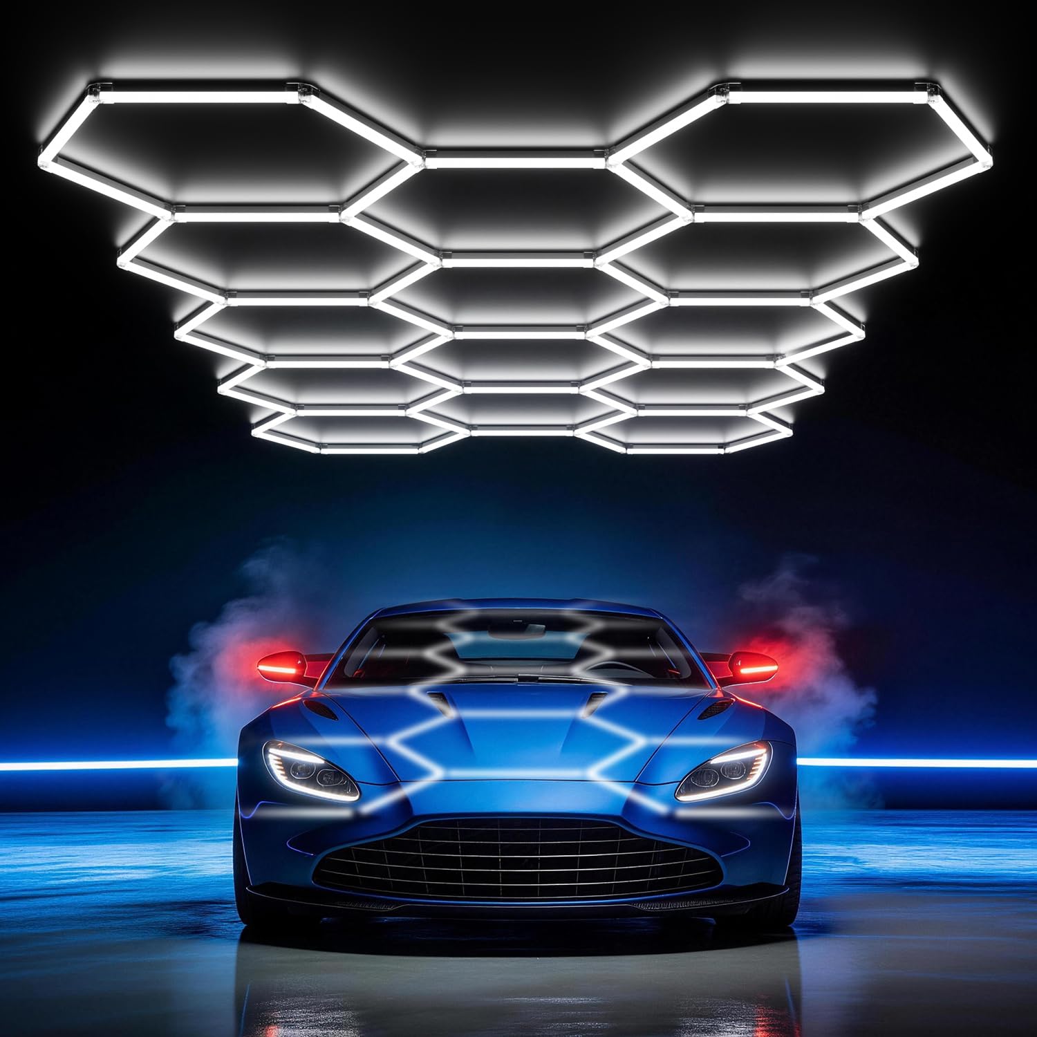 HYPERLITE Gen II Hexagon Garage Lights: 399W 39900LM 14 Grids Hexagon Led Light, 6500K Ultra Bright Honeycomb Hex Lights, Easy Install, Durable Design for Garage, Car Detailing, Workshops, Shops, Gym