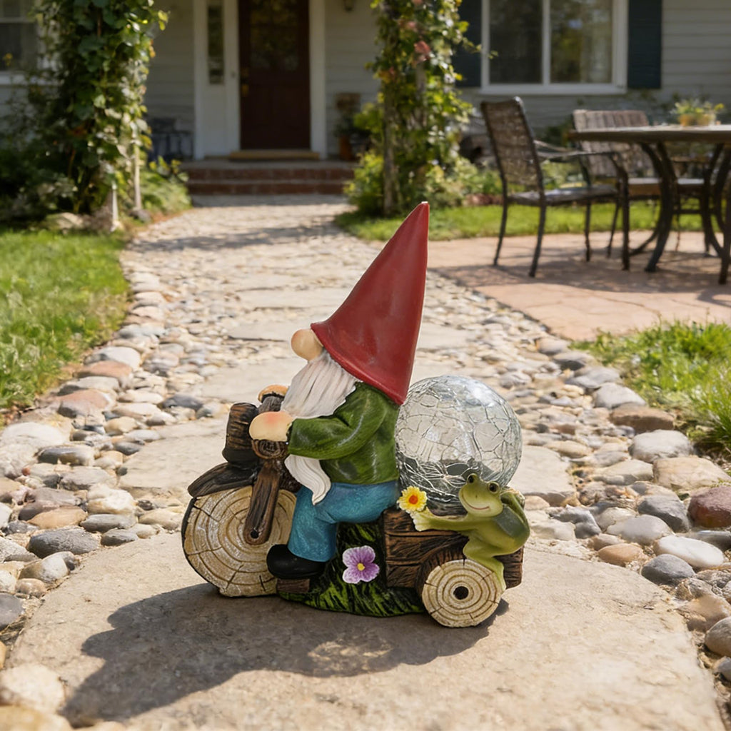 SAMPU CRAFT Garden Gnome on Motorcycle with Solar Powered Light,9.8IN