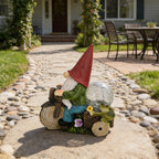 SAMPU CRAFT Garden Gnome on Motorcycle with Solar Powered Light,9.8IN