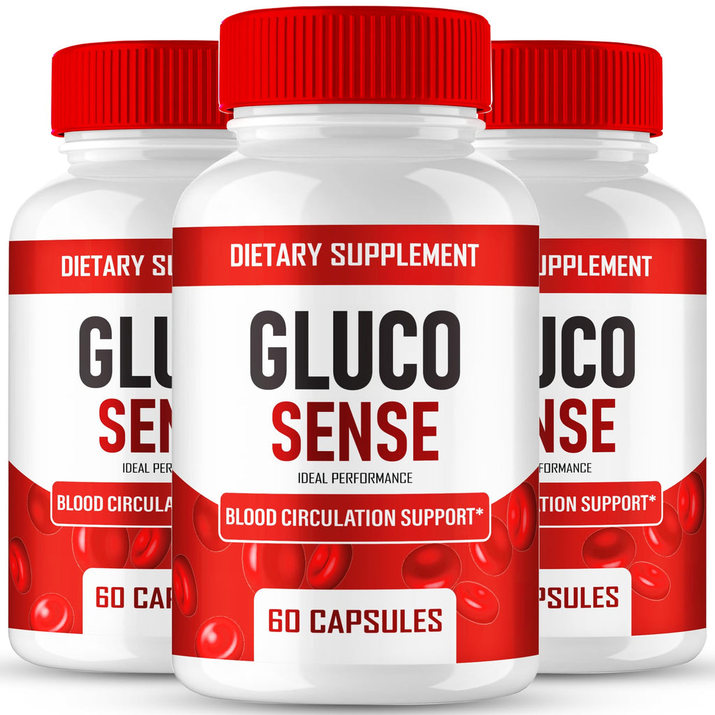GlucoSense Capsules, Official GlucoSense Pills Advanced Blood Formula Supplement - Maximum Strength, All Natural Healthy Circulation & Stable Levels, Advanced Gluco Sense Health Reviews (3 Pack)