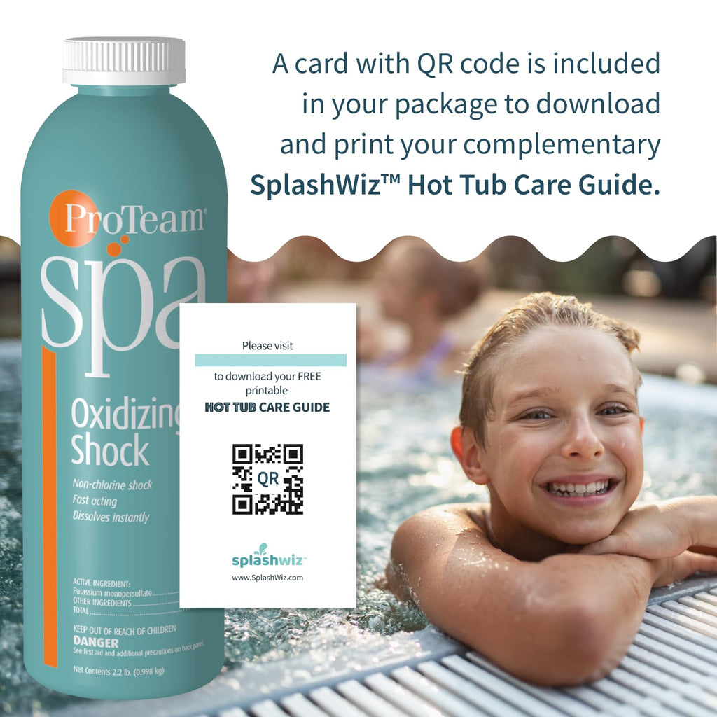 ProTeam Non-Chlorine Spa Shock for Hot Tub – Fast-Acting Oxidizing Shock Treatment, Clears Cloudy Water & Eliminates Odors – Made in USA, 2.2 lb + SplashWiz Care e-Book