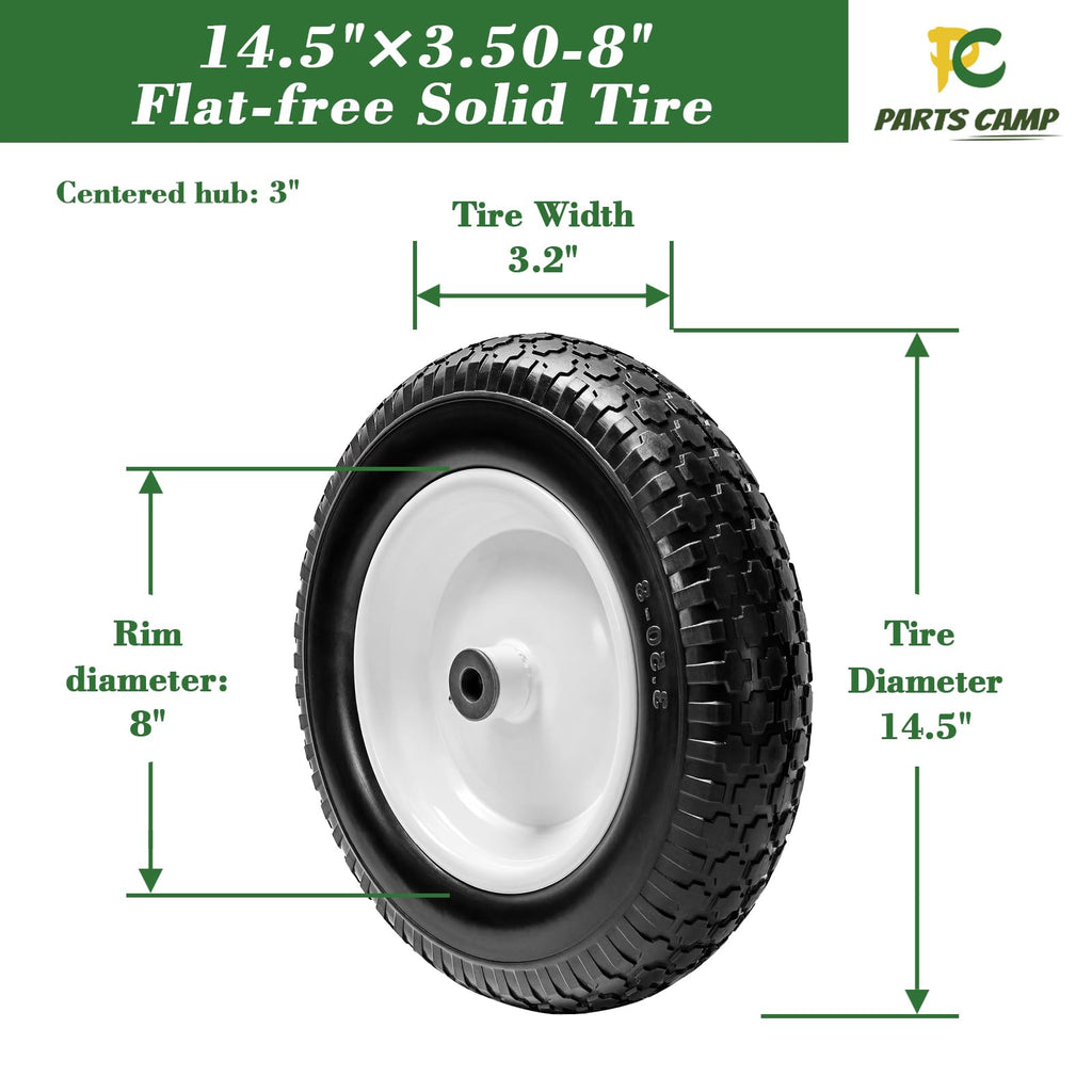 Parts Camp 14.5" Flat Free Wheelbarrow Tire 3.50-8 Wheelbarrow Tires 2 Pack