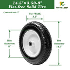 Parts Camp 14.5" Flat Free Wheelbarrow Tire 3.50-8 Wheelbarrow Tires 2 Pack