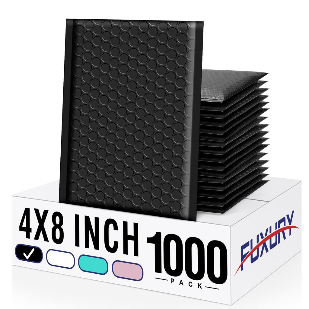 Fuxury Black Bubble Mailers 4x8" Padded Envelopes 1000Pack