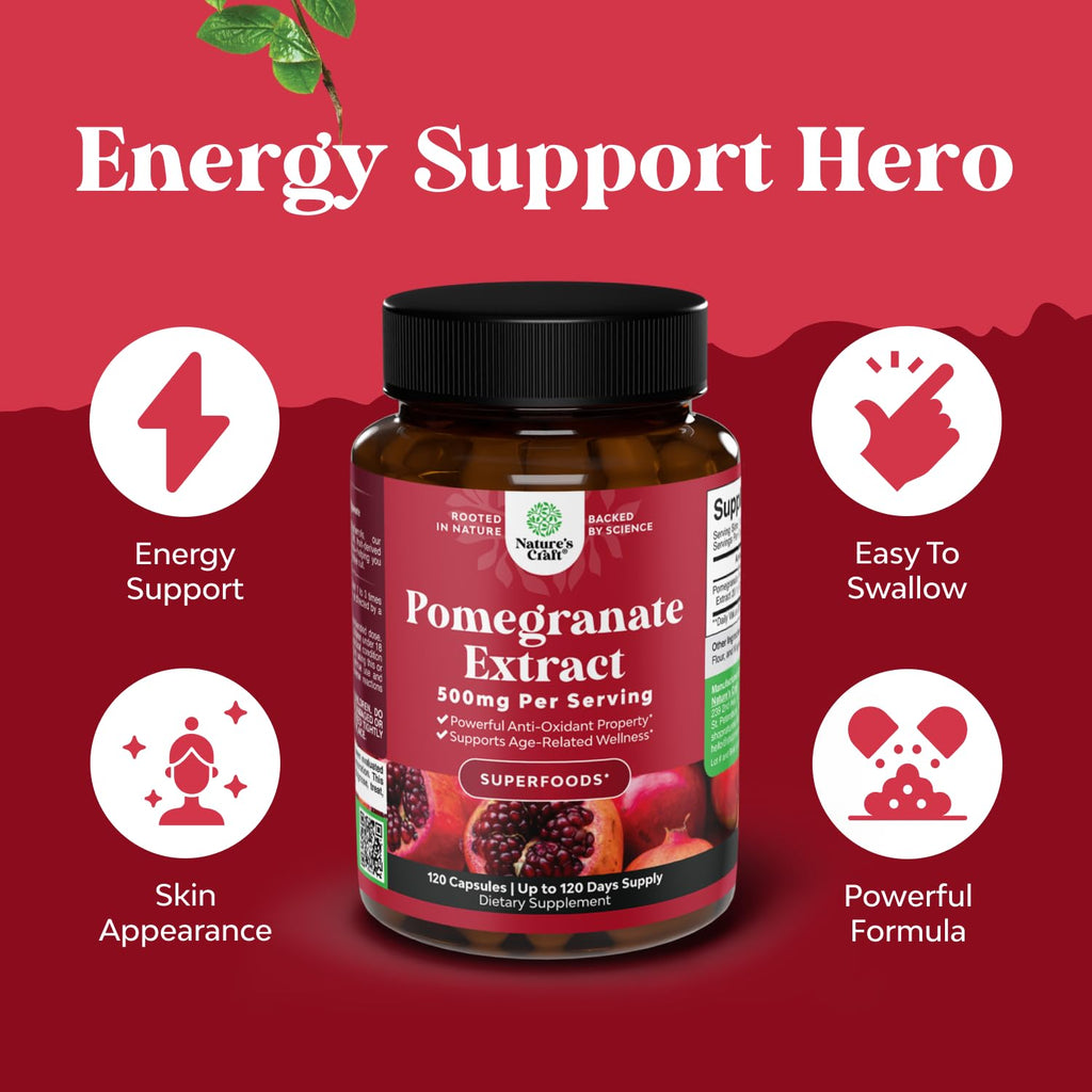Advanced Antioxidant Superfood Pomegranate Supplement - Natural Pomegranate Extract Polyphenols Supplement for Heart Health and Joint Support - Reds Superfood Powder Capsules for Men and Women - 120ct