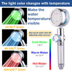 ANTOWER LED Shower Head with Handheld High Pressure Shower Heads Set with 79 Inch Shower Hose,Shower Holder,4 PP Cotton Filters,Turbo Fan Shower Water Temperature-Controlled One Key Pause Switch