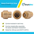 SharkBite 3/8 Inch (1/2 Inch OD) Push Cap, Pack of 6, Push to Connect Brass Plumbing Fitting, PEX Pipe, Copper, CPVC, PE-RT, HDPE, U512LF