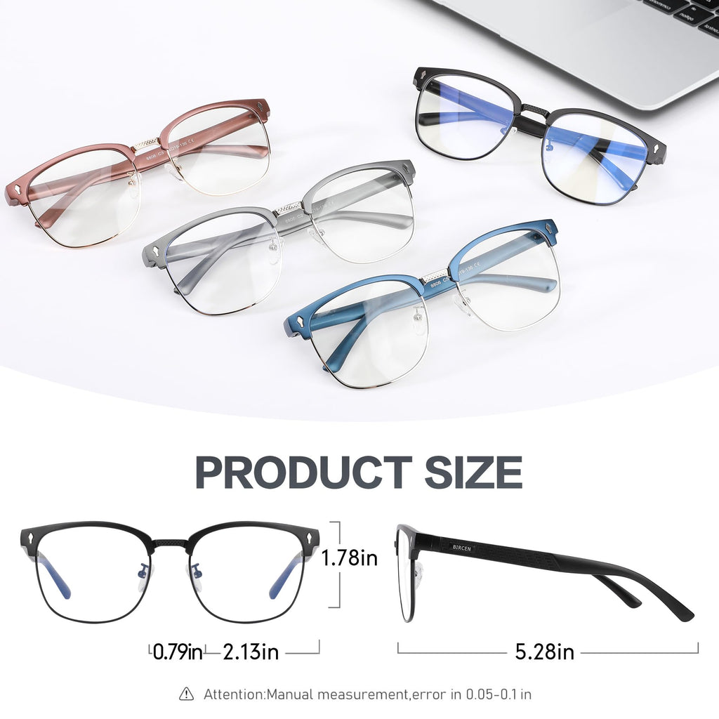 BIRCEN Blue Light Blocking Glasses: Al-Mg Metal Computer Clear Bluelight blockers Glasses for Men Anti Eyestrain on Office & Home