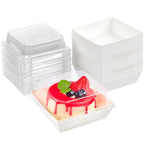Kucoele 50 Pack Small Charcuterie Boxes with Clear Lids, 4 Inches Paper Bakery Boxes Dessert Boxes Disposable To Go Food Containers for Cookie, Cake Slice, Mini Cake, Chocolate Strawberry (White)
