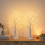 PEIDUO Christmas Decorations, 2FT Birch Tree with LED Lights, Warm White Light up Tree Lamp, Artificial Trees for Home Table Inside, Battery Powered, Timer (2PK)