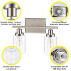 Ascher 2-Light Wall Sconces, Modern Vanity Light Fixture with Clear Glass Shade, Brushed Nickel Wall Light for Mirror Bedroom Hallway, E26 Base (Bulbs Not Included)