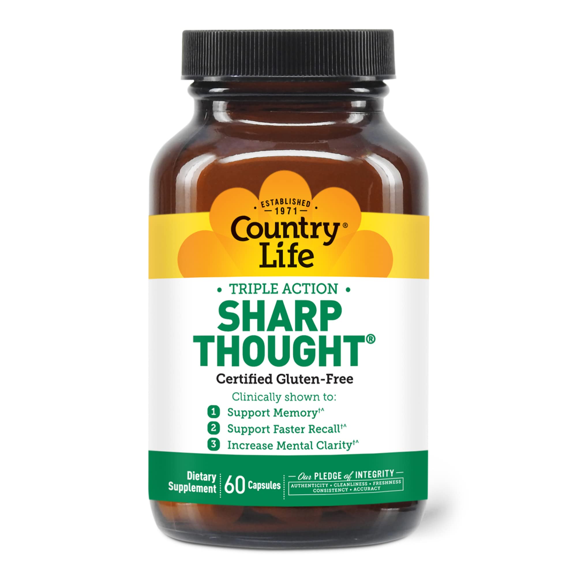Country Life Sharp Thought - Memory & Cognitive Support Supplement – Sharp-PS Gold Phosphatidylserine + DHA – Promotes Mental Clarity & Faster Recall – Gluten-Free, 60 Capsules