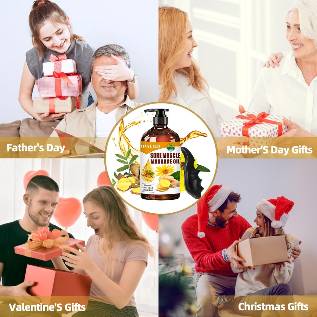 INALIER Sore Muscle Massage Oil,Gift for Husband Dad Boyfriend,Relaxing Massage Oil,Arnica Oil,Massages Oil for Massage Therapy,Gifts for Men and Women,Spa Gifts for Him Her