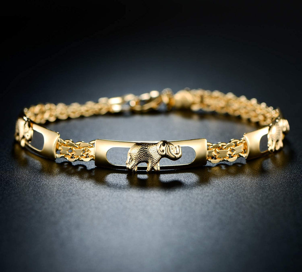 Barzel 18K Gold Plated Elephant Bracelet For Women Elephant Jewelry (Gold BR158)