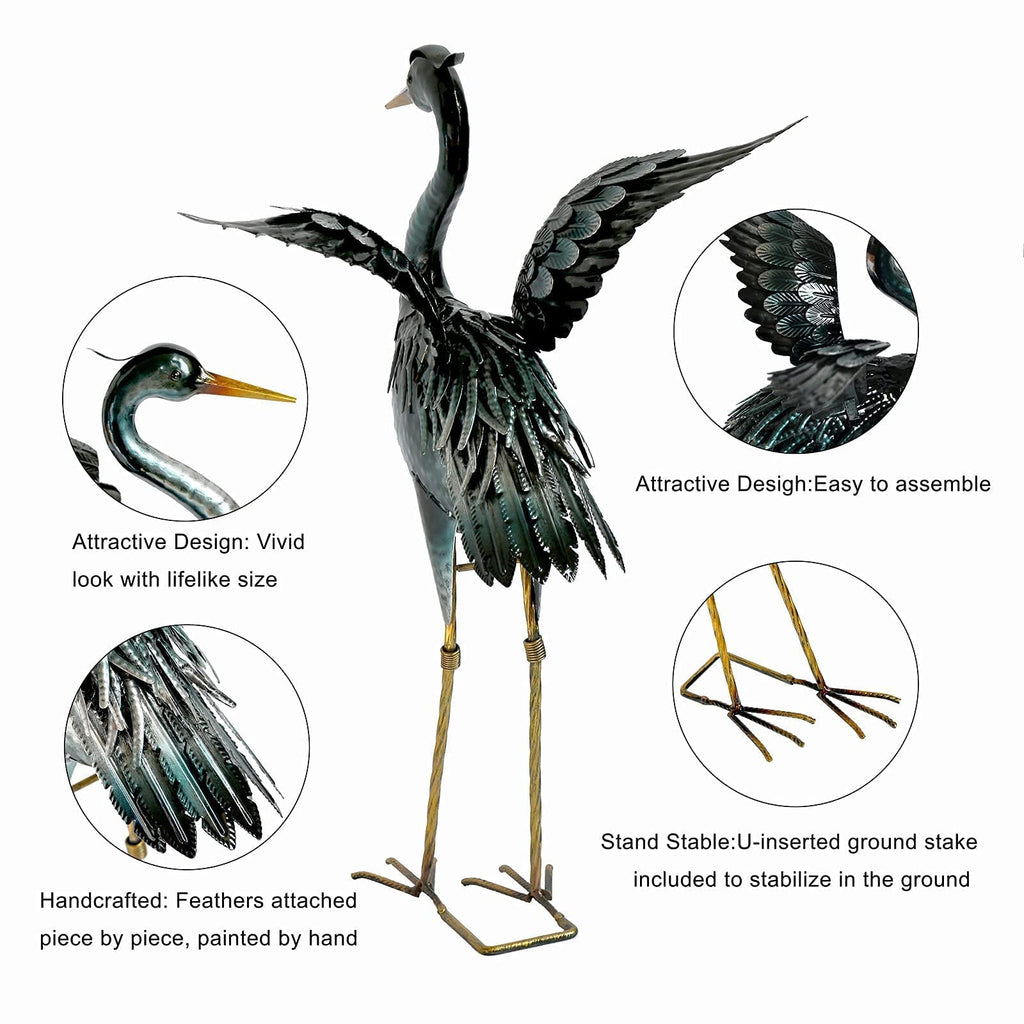 chisheen Crane Garden Statue Metal Heron Outdoor Decor Yard Art Bird Gift