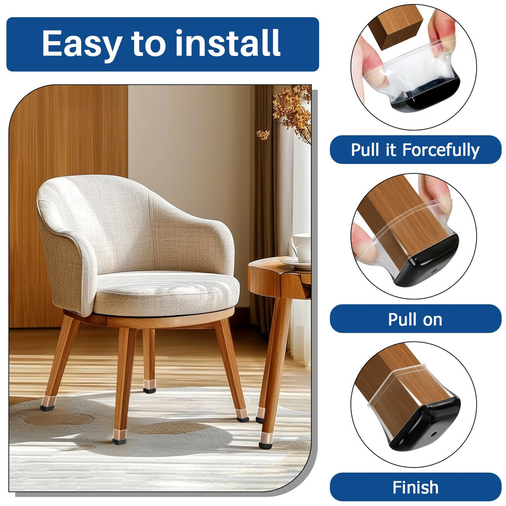 28 Pcs Chair Leg Sliders for Carpet, Square Chair Leg Floor Protectors Glides, Silicone Furniture Leg Protectors Caps, Carpet Protectors Table Feet Teflon Covers Pads (Fit:1-1/8" ~ 1-1/2")